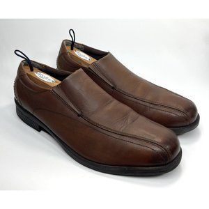 Thom McAn Mens Medfield Bike Toe Slip Loafer Dress Shoe Brown Leather Size US 11